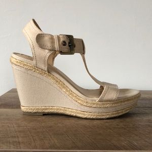Nickels canvas and straw sandal wedges